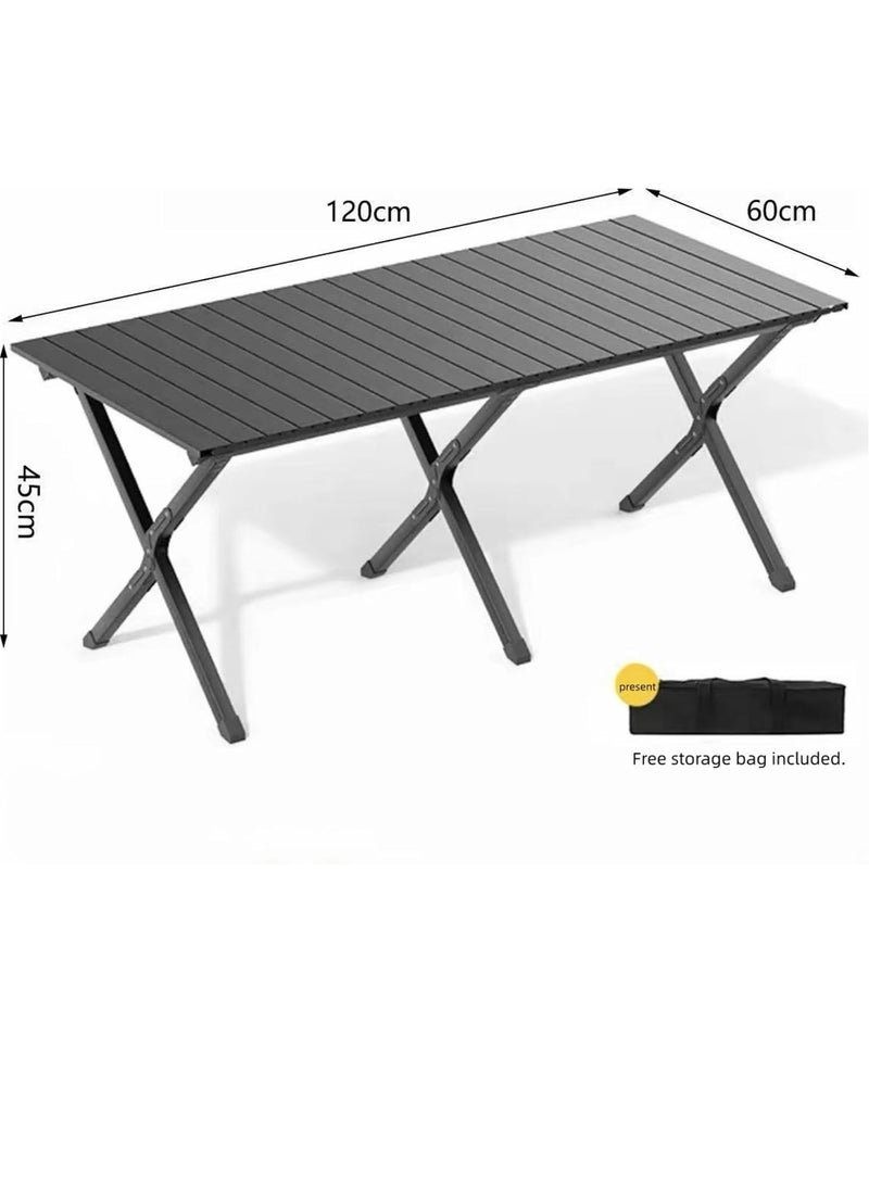 بيوينتي طاولة تخييم قابلة للطي محمولة، سطح خشبي المظهر قابل للف، مقاس ١٢٠×٦٠×٤٥ سم، طاولة نزهة خارجية مع حقيبة تخزين (أسود) - Image 2